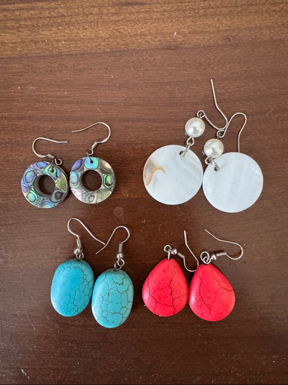 Assorted Women's Drop Earrings - Turquoise, Red, Mother of Pearl, Abalone